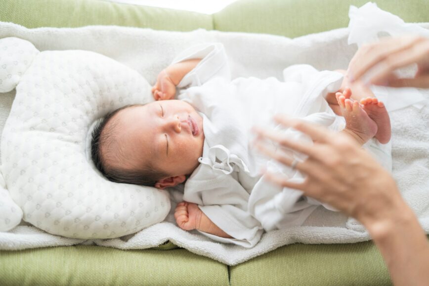 Beautiful 0 month baby changing diaper